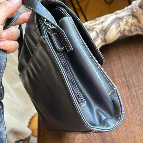 Vintage Villager Liz Claiborne Purse Blue Black Leather small Bag crossbody - Picture 7 of 16